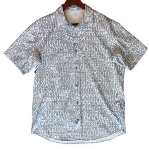 Lululemon Airing Easy Short Sleeve Button Down Shirt XL Grey White Technical